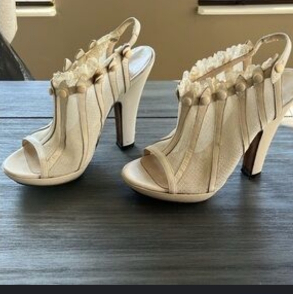 Nina Ricci Rare Italian Leather and Mesh w Ruffled Lace Victorian Button… - Picture 2 of 13